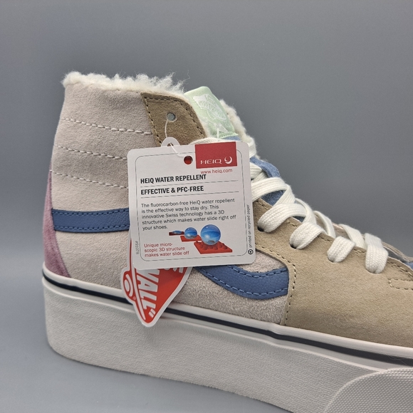 New Vans Sk8-Hi Top Tapered Stackform Platform Pig Suede Sherpa Faux Fur Cream - Picture 3 of 10